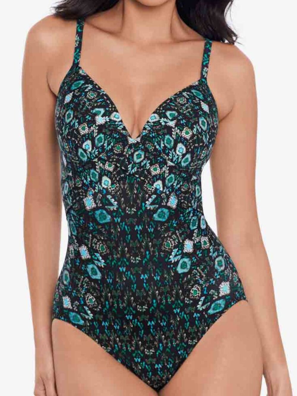 miraclesuit Captivate One Piece  swimsuit Bijoux black- green print style# 65522